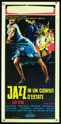 5w583 JAZZ ON A SUMMER'S DAY Italian locandina '60 wonderful art of Louis Armstrong by Manfredo!