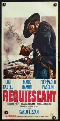 5w588 KILL & PRAY Italian locandina '67 Lou Castel, Requiescant, Casaro art of gunslinger w/bible!