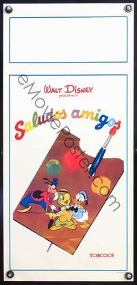 5w676 SALUDOS AMIGOS Italian locandina R70s Walt Disney, art of Donald Duck & Joe Carioca!