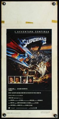 5w717 SUPERMAN II Italian locandina '81 Gouzee art of Christopher Reeve over New York City!