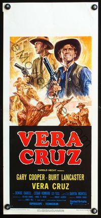 5w749 VERA CRUZ Italian locandina R60s close up artwork of cowboys Gary Cooper & Burt Lancaster!