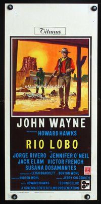 5w672 RIO LOBO Italian locandina '71 Howard Hawks, Give 'em Hell, John Wayne, great cowboy art!