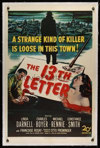 5z004 13th LETTER linen 1sh '51 Otto Preminger, Linda Darnell, a strange kind of killer is loose!