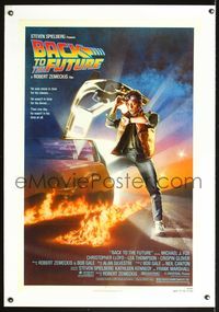 5z025 BACK TO THE FUTURE linen 1sh '85 Zemeckis, art of Michael J. Fox & Delorean by Drew Struzan!