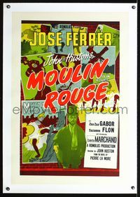 5z242 MOULIN ROUGE linen English 1sh R50s Jose Ferrer as tiny Toulouse-Lautrec in front of posters!
