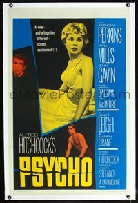 5z275 PSYCHO linen 1sh '60 sexy half-dressed Janet Leigh, Anthony Perkins, Alfred Hitchcock