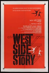 5z381 WEST SIDE STORY linen pre-Awards 1sh '61 classic musical, wonderful fire escape art!