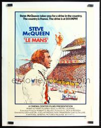 6a111 LE MANS linen 30x40 '71 art of race car driver Steve McQueen waving to crowd by track!