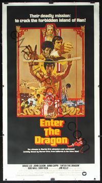 6a134 ENTER THE DRAGON linen 3sh '73 Bruce Lee kung fu classic, the movie that made him a legend!