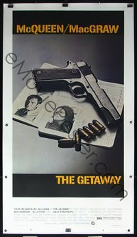 6a137 GETAWAY linen 3sh '72 Steve McQueen, Ali McGraw, Sam Peckinpah, cool gun & passports image!