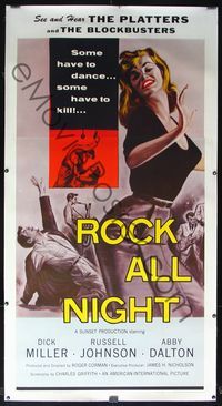6a145 ROCK ALL NIGHT linen 3sh '57 rock & roll, some have to dance... some have to kill, sexy art!