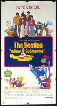 6a152 YELLOW SUBMARINE linen 3sh '68 wonderful psychedelic art of Beatles John, Paul, Ringo & George