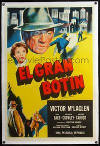 6a251 CITY OF SHADOWS linen Argentinean '55 different art of Victor McLaglen in New York City!