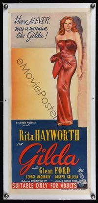 6a219 GILDA linen Aust daybill '46 stone litho, there NEVER was a woman like sexy Rita Hayworth!
