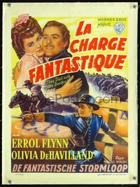 6a439 THEY DIED WITH THEIR BOOTS ON linen Belgian '47 Errol Flynn as Custer & Olivia De Havilland