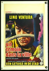6a445 WITNESS IN THE CITY linen Belgian '59 close up art of Lino Ventura behind steering wheel!