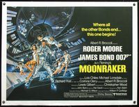 6a293 MOONRAKER linen British quad '79 art of Roger Moore as James Bond & sexy babes by Gouzee!