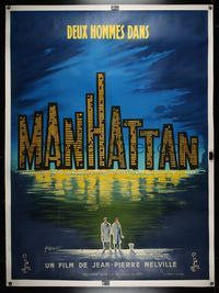 6a023 TWO MEN IN MANHATTAN linen French 1p '59 Jean-Pierre Melville, cool skyline art by Kerfyser!