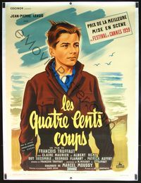 6a002b 400 BLOWS linen French 1p '59 art of Jean-Pierre Leaud as young Francois Truffaut by Grinsson