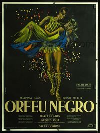 6a004 BLACK ORPHEUS linen French 1p '59 Marcel Camus' Orfeu Negro, best art by Georges Allard!