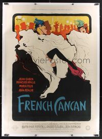 6a008 FRENCH CANCAN linen French 1p '55 Jean Renoir, best art of Moulin Rouge showgirls by Gruau!
