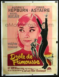 6a009 FUNNY FACE linen French 1p '57 art of Audrey Hepburn c/u & full-length + Astaire by Grinsson!