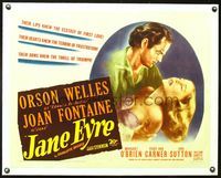 6a117 JANE EYRE linen 1/2sh '44 Orson Welles as Edward Rochester holding sad Joan Fontaine as Jane!
