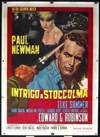 6a374 PRIZE linen Italian 2p '63 different art of Paul Newman & sexy Elke Sommer by Enzo Nistri!