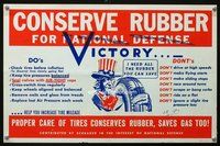 6a042 CONSERVE RUBBER FOR VICTORY war poster '40s Uncle Sam needs all the rubber you can save!