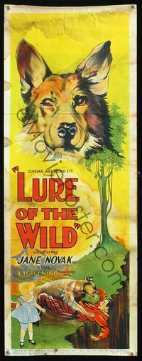 6c005 LURE OF THE WILD long Aust daybill '25 Jane Novak, cool artwork of Lightning the wonder dog!