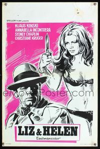 6c566 A DOPPIA FACCIA Belgian '69 art of Klaus Kinski with sexy girl holding a knife!