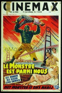 6c585 CREATURE WALKS AMONG US Belgian '56 different art of monster attacking by Golden Gate Bridge!