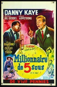 6c609 FIVE PENNIES Belgian '59 great Wik artwork of Danny Kaye and Louis Armstrong!