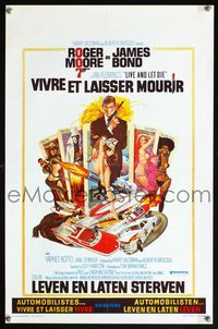 6c649 LIVE & LET DIE Belgian '73 art of Roger Moore as James Bond by Robert McGinnis!