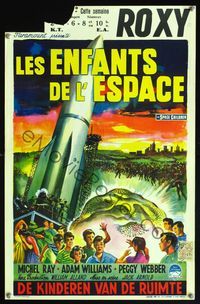 6c708 SPACE CHILDREN Belgian '58 Jack Arnold, great sci-fi art of kids, rocket & giant alien brain!