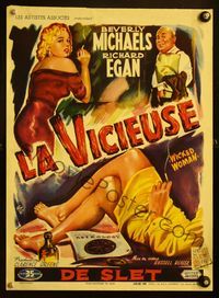 6c741 WICKED WOMAN Belgian '54 Wik artwork of bad girl Beverly Michaels, Richard Egan, film noir!