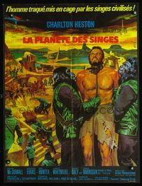 6c110 PLANET OF THE APES French 23x30 '68 Jean Mascii art of Charlton Heston, classic sci-fi!