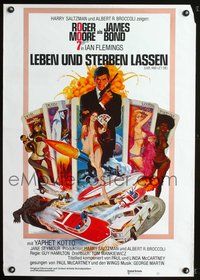 6c181 LIVE & LET DIE German '73 art of Roger Moore as James Bond by Robert McGinnis!