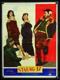 6c237 STALAG 17 Italian photobusta '53 William Holden w/nearly naked women, Wilder WWII classic!