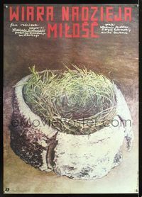 6c547 VERA, NADEZHDA, LYUBOV Polish 26.5x37 '86 M. Pickarski artwork of grass bowl!