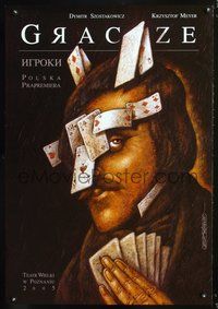 6c453 GAMBLERS Polish 27x39 '05 cool Leszek Wisniewski gambling playing card art!