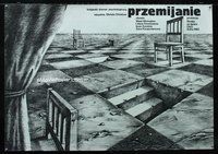 6c510 PRZEMIJANIE Polish 27x39 '83 really cool Janusz Oblucki art of chessboard landscape!