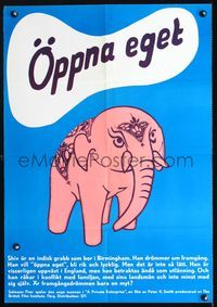 6c289 PRIVATE ENTERPRISE Swedish 23x34 '75 Peter Smith directed, artwork of tiny Indian elephant!