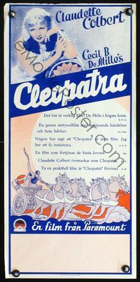 6c307 CLEOPATRA Swedish stolpe '34 Claudette Colbert in title role, Cecil B. DeMille!