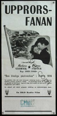 6c336 PLOUGH & THE STARS Swedish stolpe '37 Barbara Stanwyck & Preston Foster, by John Ford!