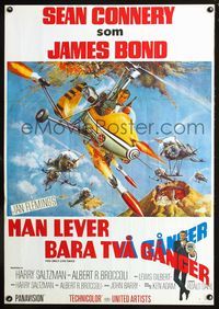 6c299 YOU ONLY LIVE TWICE Swedish '67 cool art of Sean Connery as James Bond in gyrocopter!