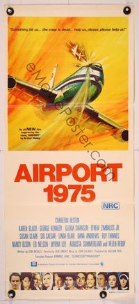 6d034 AIRPORT 1975 Aust daybill '74 Charlton Heston, Karen Black, Akimoto aviation accident art!