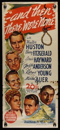 6d041 AND THEN THERE WERE NONE Aust daybill '45 from Agatha Christie novel, Walter Huston!