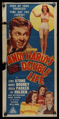 6d010 ANDY HARDY'S DOUBLE LIFE Aust daybill '42 Mickey Rooney, sexy image of Esther Williams!