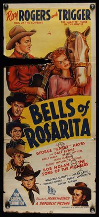 6d065 BELLS OF ROSARITA Aust daybill '45 art of Roy Rogers, Dale Evans, Trigger!
